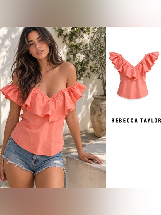 Rebecca Taylor Tops - Rebecca Taylor Off Shoulder Ruffle Blouse in Peach